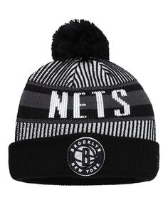 Черная вязаная шапка с манжетами и помпоном в полоску для больших мальчиков Brooklyn Nets New Era, черный