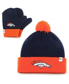 Комплект вязаной шапки с манжетами с манжетами Bam Bam Denver Broncos Bam Bam для мальчиков и девочек темно-оранжевого цвета с помпоном и варежками &apos;47 Brand, синий