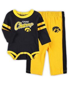Комплект боди с длинными рукавами и спортивных штанов с длинными рукавами Iowa Hawkeyes Little Kicker для новорожденных черного, золотого цвета Outerstuff, черный