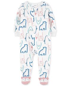 Цельная флисовая пижама на ножках с анималистическим принтом для девочек-подростков Carter&apos;s, белый Carters