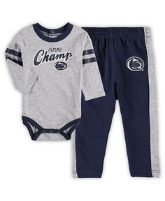 Комплект боди с длинными рукавами и спортивных штанов Nittany Lions Little Kicker для новорожденных, серый, темно-синий, Penn State Nittany Lions Outerstuff, серый