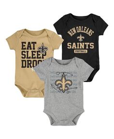 Комплект боди из трех частей для новорожденных, черный и золотой New Orleans Saints Eat Sleep Drool Football Outerstuff, черный