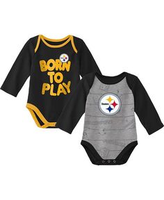Комплект из двух боди с длинными рукавами черного и серого цвета для новорожденных Pittsburgh Steelers Born To Win Outerstuff, черный/меланжево-серый