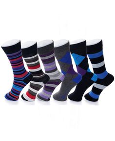 Комплект из 6 мужских хлопковых классических носков до середины икры с узором Argyle Solids Alpine Swiss, фиолетовый