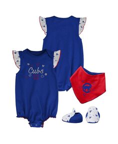 Комплект из 3 предметов: домашний комбинезон, нагрудник и пинетки Royal Chicago Cubs для новорожденных Outerstuff, синий