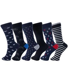 Комплект из 6 мужских хлопковых классических носков до середины икры с узором Argyle Solids Alpine Swiss, синий