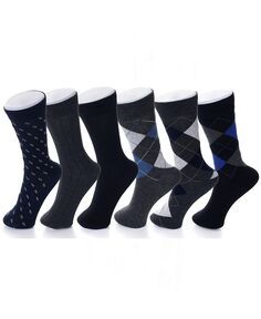 Комплект из 6 мужских хлопковых классических носков до середины икры с узором Argyle Solids Alpine Swiss, мультиколор