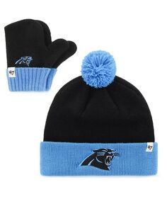 Черно-синяя вязаная шапка с манжетами для малышей Carolina Panthers Bam Bam с помпоном и варежками для малышей &apos;47 Brand, черный/синий