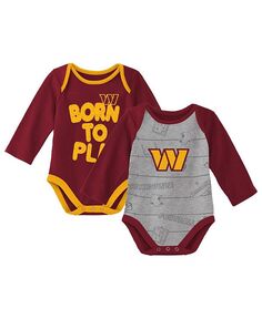 Комплект из двух комбинезонов боди с длинными рукавами цвета Вашингтон для новорожденных, бордовый, меланжево-серый. Outerstuff, красный