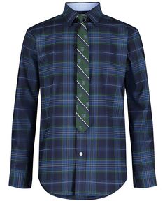 Комплект из рубашки и галстука в клетку с длинными рукавами Big Boys Ambassador Tommy Hilfiger, зеленый