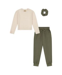 Комплект из трех предметов для маленьких и больших девочек: свитер с длинными рукавами, брюки-джоггеры BEARPAW, зеленый