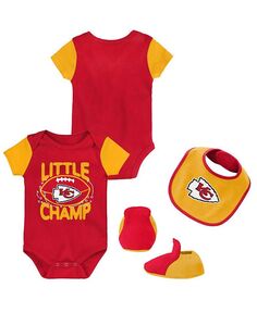 Комплект из трех частей: боди, нагрудник и пинетки Kansas City Chiefs Little Champ для новорожденных, красный и золотой Outerstuff, красный/золотой