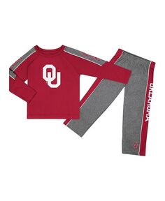 Комплект из футболки и брюк с длинными рукавами и брюками реглан для мальчиков малинового, серого цвета Хизер Оклахома Сунерс с логотипом Colosseum, красный