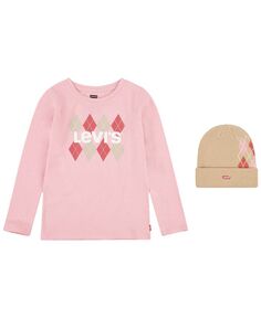 Комплект из футболки с длинными рукавами и шапочки для маленьких девочек Levi&apos;s, розовый Levis