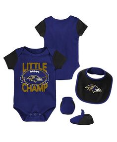 Комплект из трех частей боди с нагрудником и пинетками Baltimore Ravens Little Champ для новорожденных, фиолетовый и черный Outerstuff, фиолетовый/черный