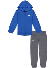 Комплект из худи на молнии и спортивных штанов с фирменным логотипом Little Boys Under Armour, синий