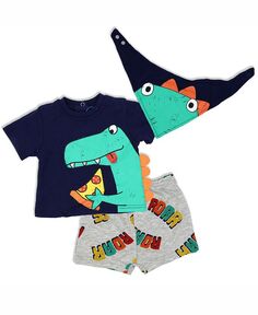 Шорты с динозавром для маленьких мальчиков, футболка и нагрудник, комплект из 3 предметов Lily &amp; Jack, мультиколор