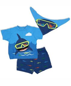Шорты с изображением акулы для маленьких мальчиков, футболка и нагрудник, комплект из 3 предметов Lily &amp; Jack, мультиколор