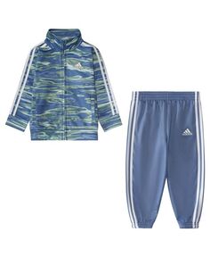 Комплект трикотажной куртки с длинными рукавами и принтом для маленьких мальчиков, 2 предмета adidas, синий