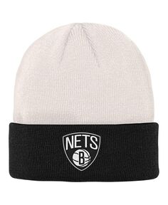 Кремово-черная вязаная шапка Brooklyn Nets с манжетами и костяной короной для больших мальчиков и девочек Outerstuff, кремовый/черный