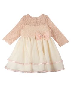 Кружевное платье с длинными рукавами и многоярусная юбка для маленьких девочек Rare Editions, мультиколор