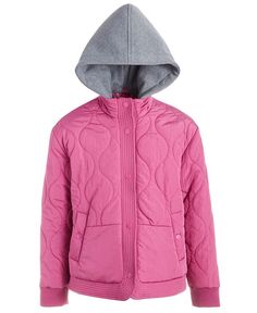 Куртка-пуховик с контрастным капюшоном и манжетами на рукавах для больших девочек Jou Jou, розовый