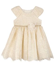 Кружевное платье из фольги для маленьких девочек Rare Editions, слоновая кость/кремовый