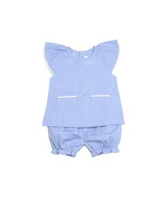 Летний комплект с шортами и рубашкой Anto, для маленьких девочек, синий Cuclie, синий