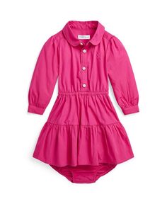 Многоярусное хлопковое платье-рубашка и комплект шароваров для маленьких девочек Polo Ralph Lauren, розовый