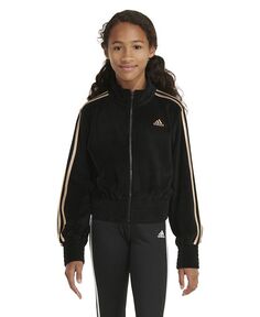 Модная велюровая спортивная куртка с длинными рукавами для больших девочек adidas, черный