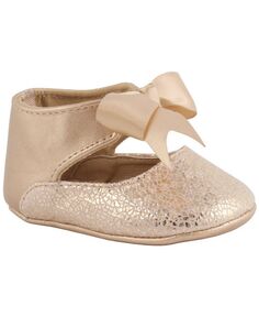 Модельные туфли из искусственной кожи с металлической фольгой и ремешком на щиколотке для маленьких девочек с бантом Baby Deer, золотой