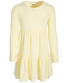 Многоярусное платье вафельного цвета с длинными рукавами для больших девочек Epic Threads, желтый