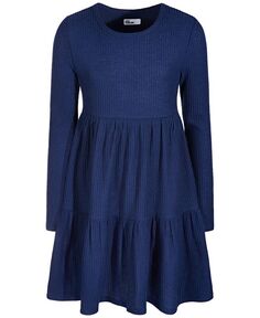 Многоярусное платье вафельного цвета с длинными рукавами для больших девочек Epic Threads, синий