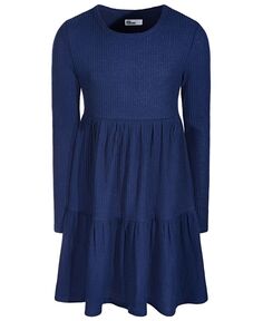 Многоярусное платье вафельного цвета с длинными рукавами для маленьких девочек Epic Threads, синий