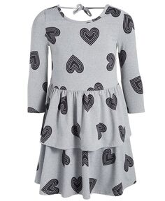 Многоярусное платье с принтом в виде сердечек для маленьких девочек Epic Threads, серый