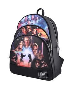 Мини-рюкзак с тремя карманами и трилогией Звездные войны-приквел Loungefly, черный