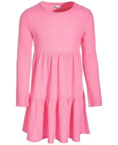 Многоярусное платье вафельного цвета с длинными рукавами для больших девочек Epic Threads, розовый