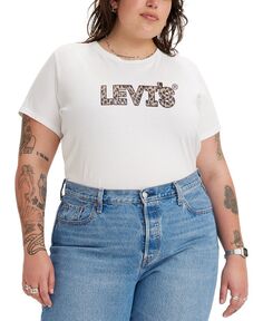 Модная хлопковая футболка с короткими рукавами с идеальным логотипом больших размеров Levi&apos;s, белый Levis