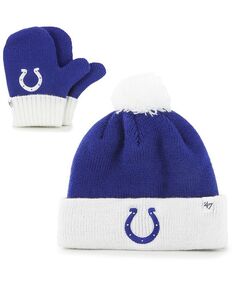 Младенческая унисекс Royal, белая вязаная шапка Indianapolis Colts Bam Bam с манжетами, помпоном и варежками &apos;47 Brand, синий