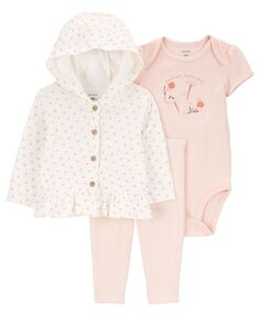 Маленький кардиган, боди и брюки для маленьких девочек, комплект из 3 предметов Carter&apos;s, розовый/белый Carters