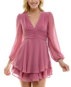 Многослойное платье с V-образным вырезом и развевающимися рукавами для юниоров B Darlin, розовый