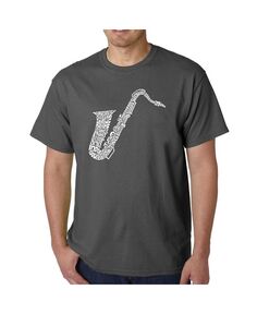 Мужская футболка с рисунком Word Art — саксафон LA Pop Art, серый