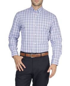 Мужская рубашка из хлопка стрейч с длинными рукавами в разноцветную клетку Tailorbyrd, фиолетовый