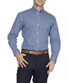 Мужская рубашка из хлопка стрейч с длинными рукавами в разноцветную клетку Tailorbyrd, синий