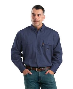 Мужская огнестойкая рабочая рубашка на пуговицах с длинным рукавом Berne, синий