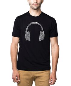 Мужская футболка Premium Blend Word Art — Наушники — Жанры музыки LA Pop Art, черный