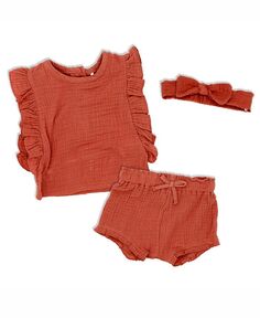 Муслиновый топ с рюшами для маленьких девочек, шорты и повязка на голову, комплект из 3 предметов Lily &amp; Jack, мультиколор