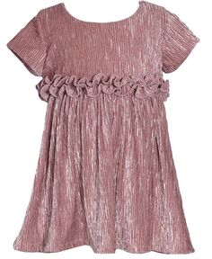 Мятое бархатное платье для маленьких девочек с короткими рукавами и рельефной деталью на талии Bonnie Baby, розовый