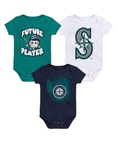 Набор из трех боди для новорожденных бирюзового, темно-синего и белого цвета для игроков Малой лиги Сиэтл Маринерс Outerstuff, мультиколор