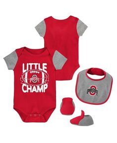Нагрудник-боди Little Champ для новорожденных Scarlet, Heather Grey, Ohio State Buckeyes Little Champ; Комплект пинеток Outerstuff, серый